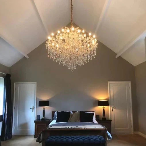 Luxury 25-Light Candle Crystal Chandelier in Gold/Chrome Finish-MEET LIGHTING